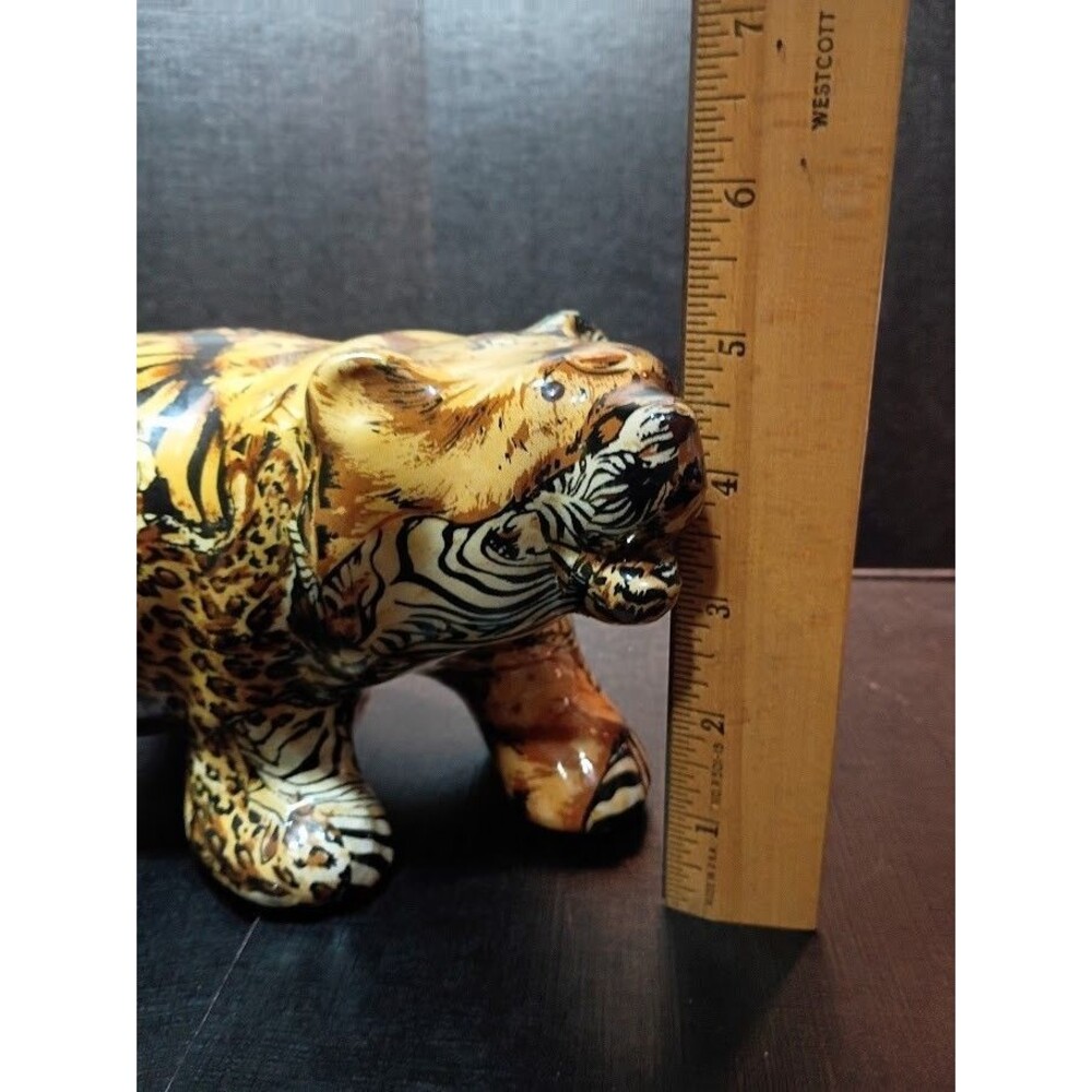 Vintage La Vie Safari Patchwork Bear Figurine Porcelain Wildlife Animal Print 9" - Picture 4 of 13